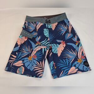 Ripcurl Boys Floral Hawaiian Swim Trunks Board Shorts Blue Size 12 Tropical Tie